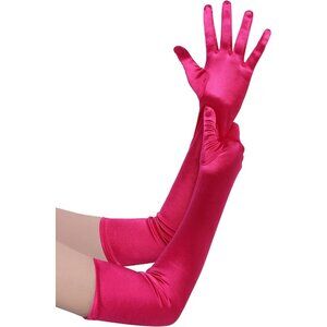 Women's Rose Red Vintage Satin Long Gloves Party Costume Stretchy Elbow Length